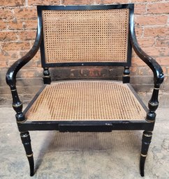 Vintage Painted Caned Wide Wood Chair Caning Is In Excellent Condition
