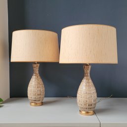 Pair Glazed Ceramic Mid Century Table Lamps.