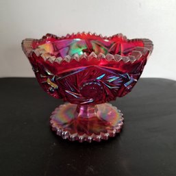 6.5' Rare L.E. Smith Heritage Aztec Iridescent Compote - Carnival Glass