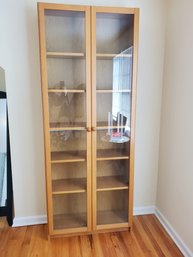 IKEA Free Standing Six Shelf Tall Wood Bookshelf With Glass Doors