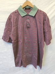 Men's Bugatchi Uomo Striped Green And Plum Polo Shirt Size Large
