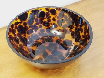 Lovely Tortoise Shell Hand Blown Art Glass Round Bowl