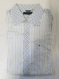 Men's Tommy Hilfiger Blue & White Striped Long Sleeve Casual Shirt Size Large
