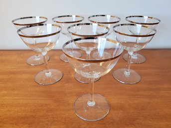 Set Of Eight Silver Rimmed Champagned Stemware Glasses