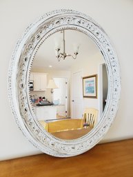 Pretty Oval White Antiqued Finish Wall Mirror