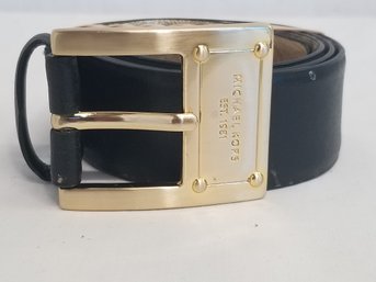 Ladies Michael Kors Black Leather Belt With Gold Tone Logo