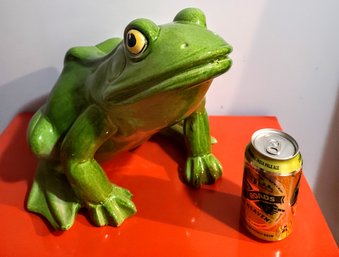 Extra Extra Large Life Size Ceramic,  Electric Green? Frog - Made In Italy.