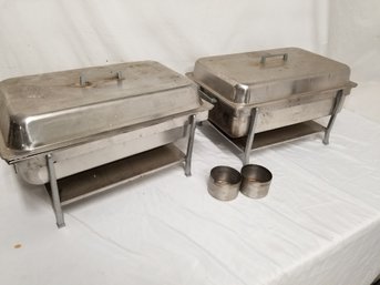 Two Stainless Steel Lidded Full Size Chafing Dishes
