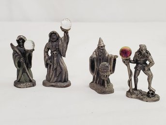 Four Vintage WAPW UK Pewter Miniature Mystical Mythical Wizards Minotaur Sorcerer Grim Reaper Figurines