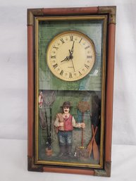 Fun Shadowbox Style Wall Mount Fishing Themed Battery Operate Wall Clock - Works!