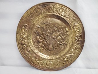 Vintage Round Brass Embossed Village Scene Wall Charger