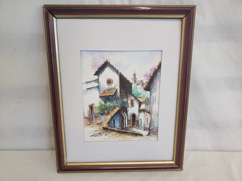 Vintage Framed Mexican Village Wall Art Signed Painting