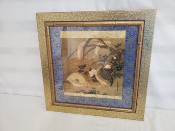 Tosa Mitsuoki 'Quail Birds And Flowers' Faux Bamboo Framed Art Print