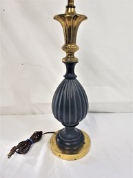 Vintage Brass & Black Ceramic Table Lamp - No Shade