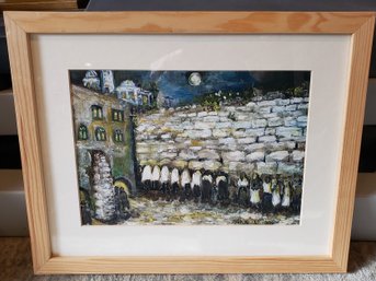 Painting Of The Wailing Wall In Light Wood Frame, Signed Sara