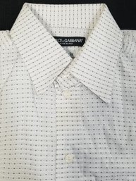 Men's Dolce & Gabbana Tailored Fit White & Blue Jewel Dot Print Long Sleeve Shirt Size 39 - Made In Italy
