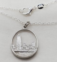 Vintage Sterling Silver 'CHICAGO' Pendant On An 18' Sterling Silver Plated Chain ~ 3.44 Grams (pendant Only)