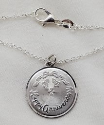 Vintage Sterling Silver 7/8' Anniversary Pendant On An 18' Silver Plated Chain ~ 2.92 Grams (Pendant Only)
