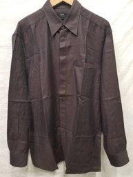 Men's Zanella Brown, Black & Blue Weave Print Long Sleeve Shirt Size Large -made In Italy