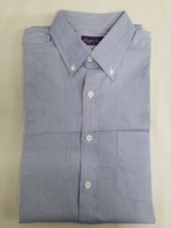 Men's Ralph Lauren Blue Long Sleeve Button Down Shirt Size Medium - Made In Italy