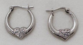Vintage Sterling Silver Heart Earrings With CZ's ~ 3/4' ~ 2.30 Grams