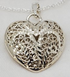 Vintage Sterling Silver Huge Heart Pendant 1' X 1' On An 18' Silver Plated Chain ~ 6.60 Grams (pendant Only)