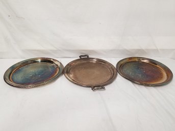 Three Vintage Silver Plate 12' Serving Dish Platters Tray