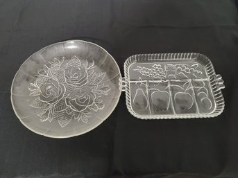 Two Vintage Clear Glass Serving Platters