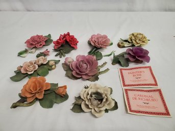 Nine Vintage The Twelve Months Of Roses By The Franklin Mint Porcelain Roses