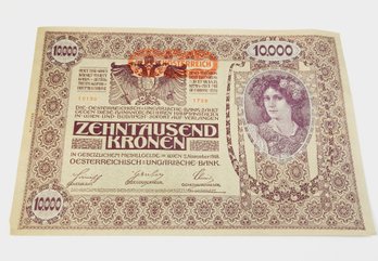 Austria 10,000 Kronen 1918  Large Size Note Austro-hungarian Empire