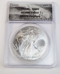 2002 Silver Eagle ANECS MS69 Graded Slab