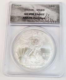 2003 Silver Eagle ANECS MS69 Graded Slab