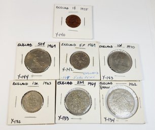 England 7 Different Denominations Coin Lot  - (queen Elizabeth) 1960's