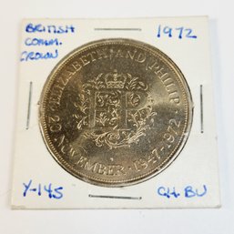1972 British Crown Queen Elizabeth And Philip Commemorative Coin BU Y-145