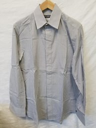 Men's Dolce & Gabbana Slim Fit Gray & White Thin Striped Long Sleeve Shirt Size 41 - Made In Italy