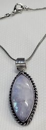 Sterling Silver Plated 18' Necklace With A 1 1/4' X 1/2' Champagne Agate Pendant