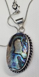 Sterling Silver Plated 18' Chain With An Abalone Shell Pendant ~ 1 1/4' X 5/8'