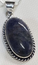 Sterling Silver Plated 18' Necklace With A 1 1/4' X 11/16' Lapis Lazuli Pendant