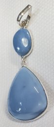 Silver Plated Double Blue Chalcedony Pendant ~ 1 7/8' Long