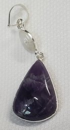 Silver Plated Double Pendant Only ~ Chevron Amethyst And Moonstone ~ 1 1/2' Total Length