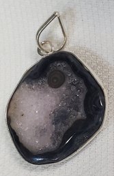 Silver Plated Pendant With Lovely Natural Purple Geode Pendant ~ 1 1/8' X 1'
