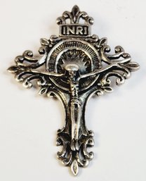 AWESOME.....Vintage Solid Sterling Silver Crucifix INRI Detailed Pendant
