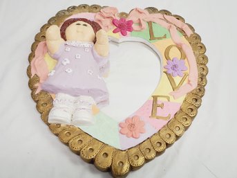 Cute Vintage Cabbage Patch Kids Plaster Heart Shaped Wall Mirror