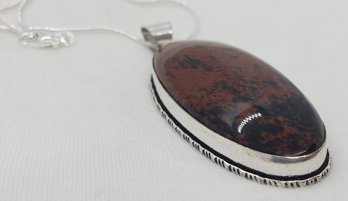 Sterling Silver Plated 18' Chain With A Huge Mahogany Jasper Pendant ~ 2 1/8' X 1'