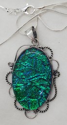 Sterling Silver Plated 18' Chain With A Huge Manufactured Australian Triplet Opal Pendant ~ 2' X 1'