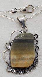 Sterling Silver Plated 18' Chain With A Large Quartz Pendant ~ 1' X 5/8'