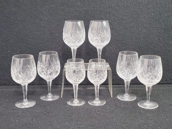 Eight Heavy Clear Cut Crystal Wine Glasses