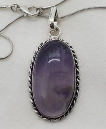 Sterling Silver Plated 18' Necklace With A Natural Amethyst Pendant ~ 1 1/4' X 3/4
