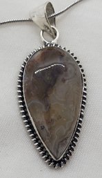 Sterling Silver Plated 18' Necklace With A Large 1 1/4' X 5/8' Crazy Lace Quartz Pendant