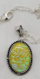 Sterling Silver Plated 18' Necklace With A  1' X 3/4' Manufactured Australian Triplet Opal